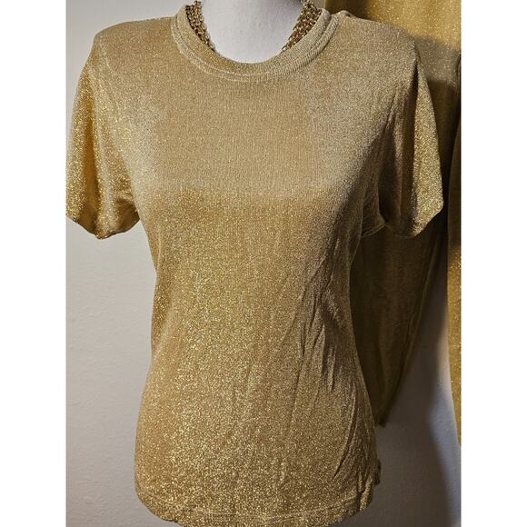 VTG 90’S THE ICING Womens 2 pc set Top Rayon Gold Shimmer Knit Leggings Small - Picture 2 of 10